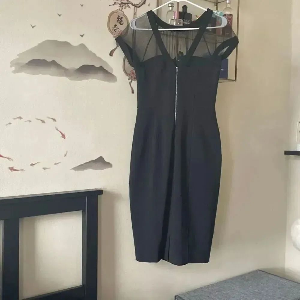 Nordstrom Maggy London classy sheer illusion bodycon black midi dress size 8 - Picture 3 of 16